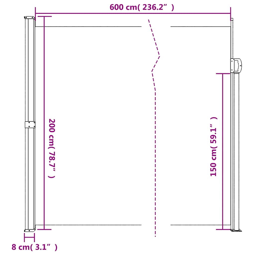 vidaXL Retractable Side Awning Taupe 200x600 cm