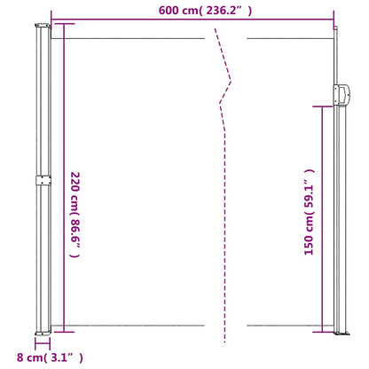vidaXL Retractable Side Awning Taupe 220x600 cm
