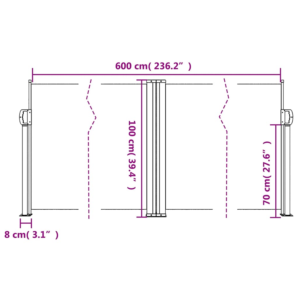 vidaXL Retractable Side Awning Red 100x600 cm