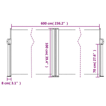 vidaXL Retractable Side Awning Brown 100x600 cm