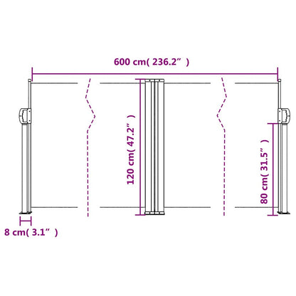 vidaXL Retractable Side Awning Cream 120x600 cm