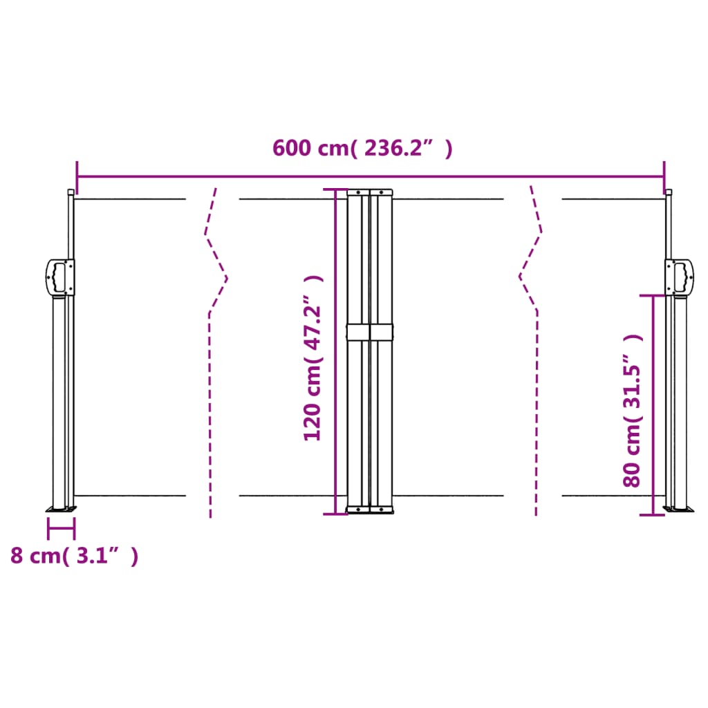 vidaXL Retractable Side Awning Blue 120x600 cm