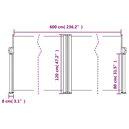 vidaXL Retractable Side Awning Red 120x600 cm