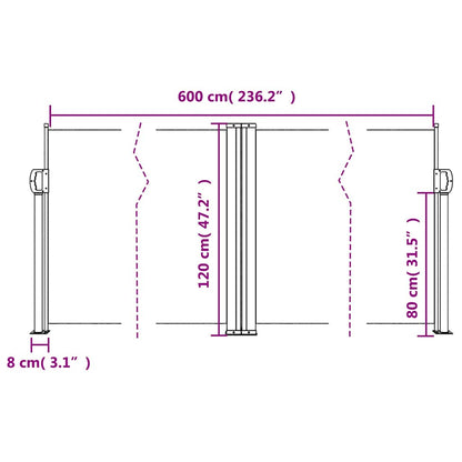 vidaXL Retractable Side Awning Beige 120x600 cm