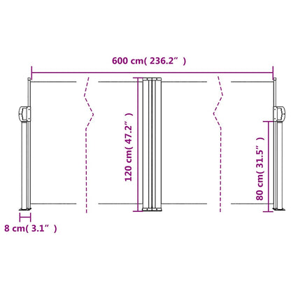 vidaXL Retractable Side Awning White 120x600 cm