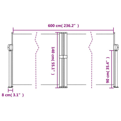 vidaXL Retractable Side Awning Brown 140x600 cm