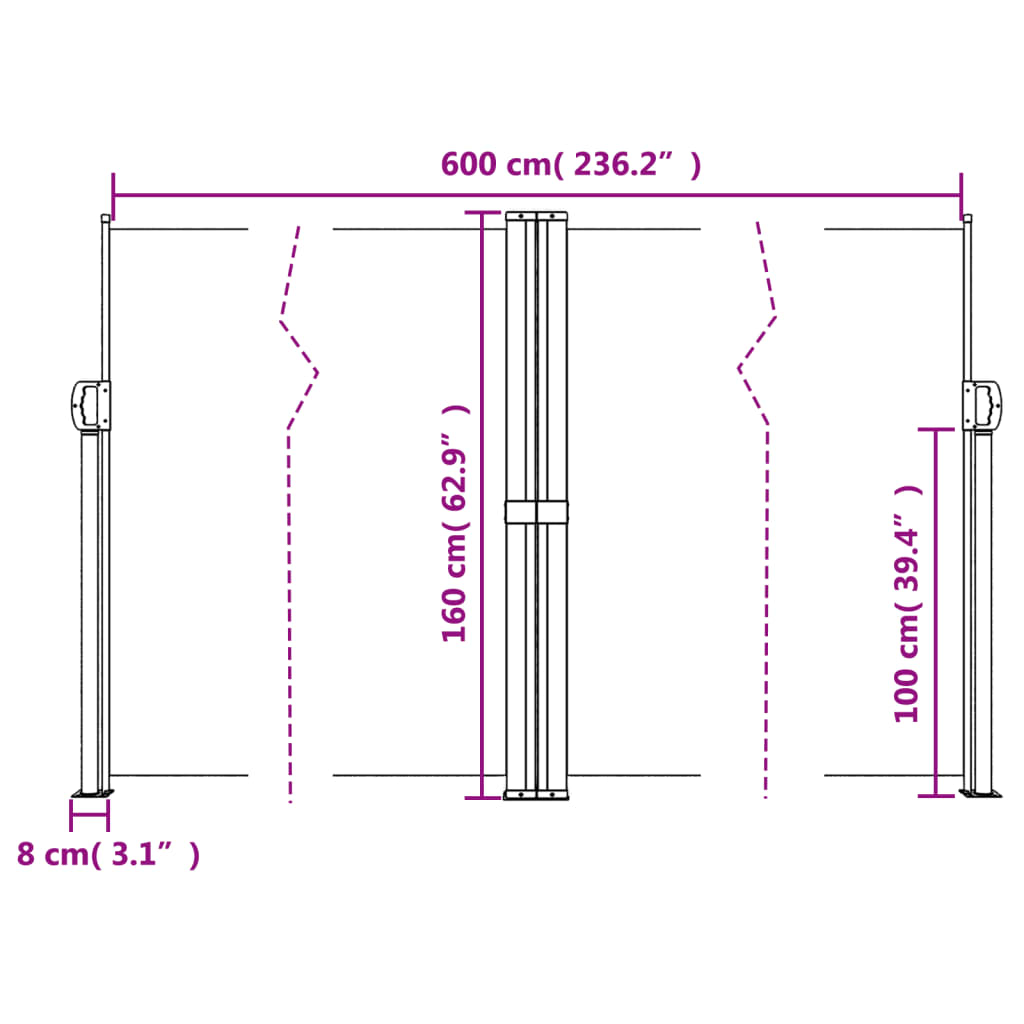 vidaXL Retractable Side Awning Terracotta 160x600 cm