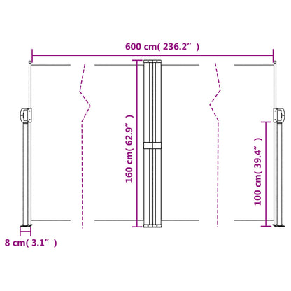 vidaXL Retractable Side Awning Terracotta 160x600 cm