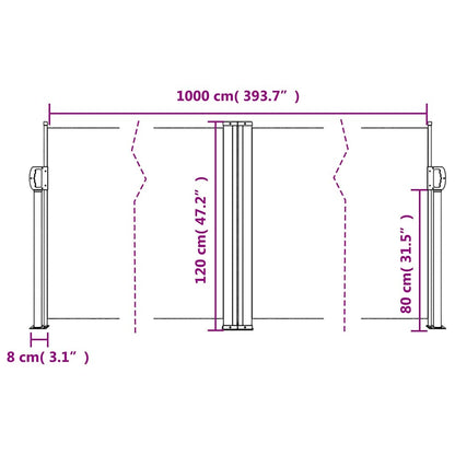 vidaXL Retractable Side Awning Taupe 120x1000 cm