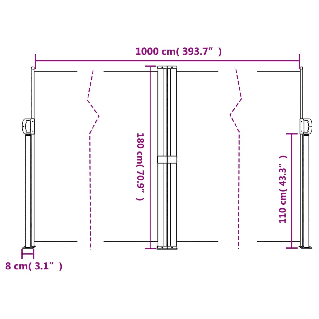 vidaXL Retractable Side Awning Cream 180x1000 cm
