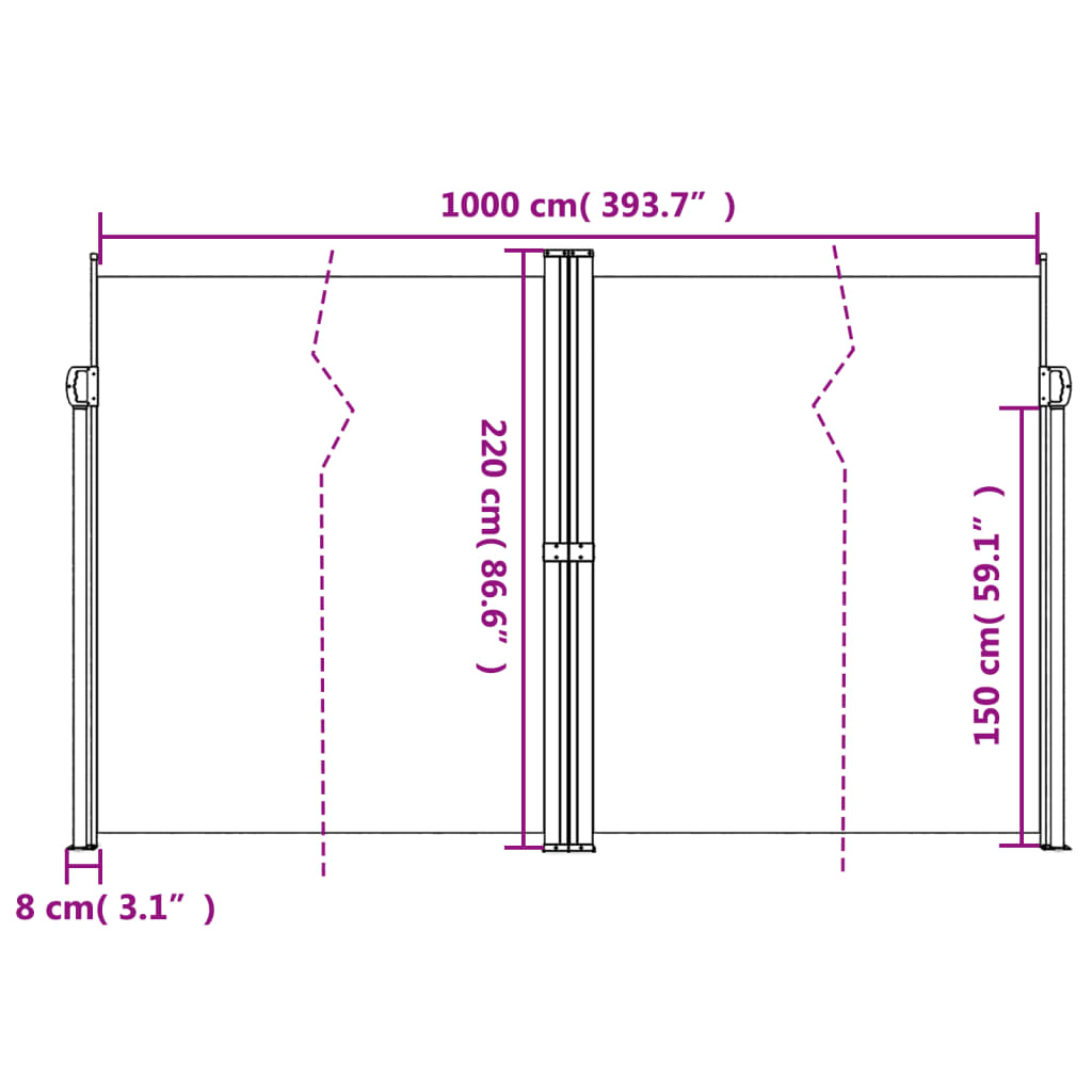 vidaXL Retractable Side Awning Cream 220x1000 cm