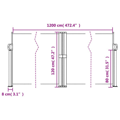 vidaXL Retractable Side Awning Cream 120x1200 cm