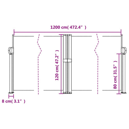 vidaXL Retractable Side Awning Brown 120x1200 cm