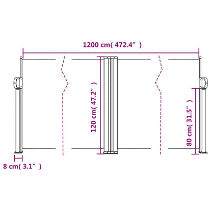 vidaXL Retractable Side Awning Beige 120x1200 cm