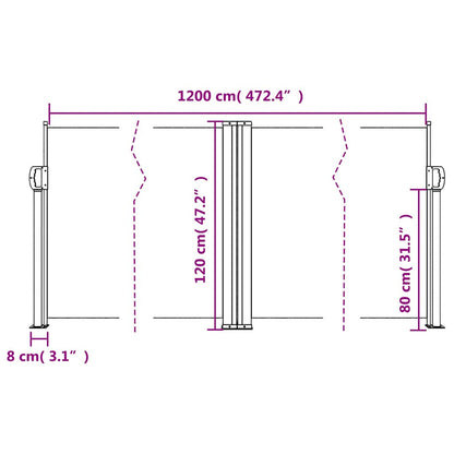 vidaXL Retractable Side Awning Taupe 120x1200 cm