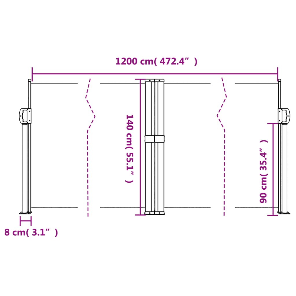 vidaXL Retractable Side Awning Blue 140x1200 cm