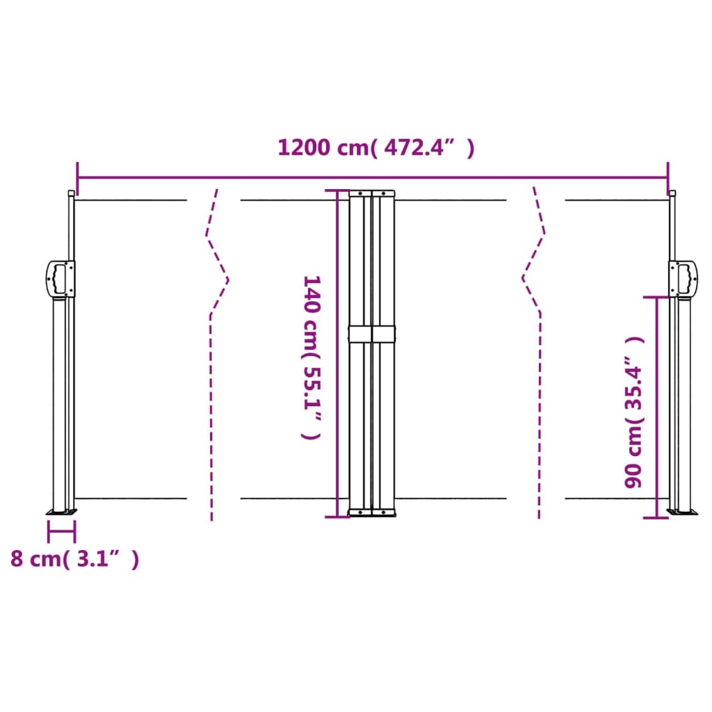 vidaXL Retractable Side Awning Beige 140x1200 cm
