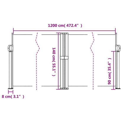 vidaXL Retractable Side Awning Taupe 140x1200 cm