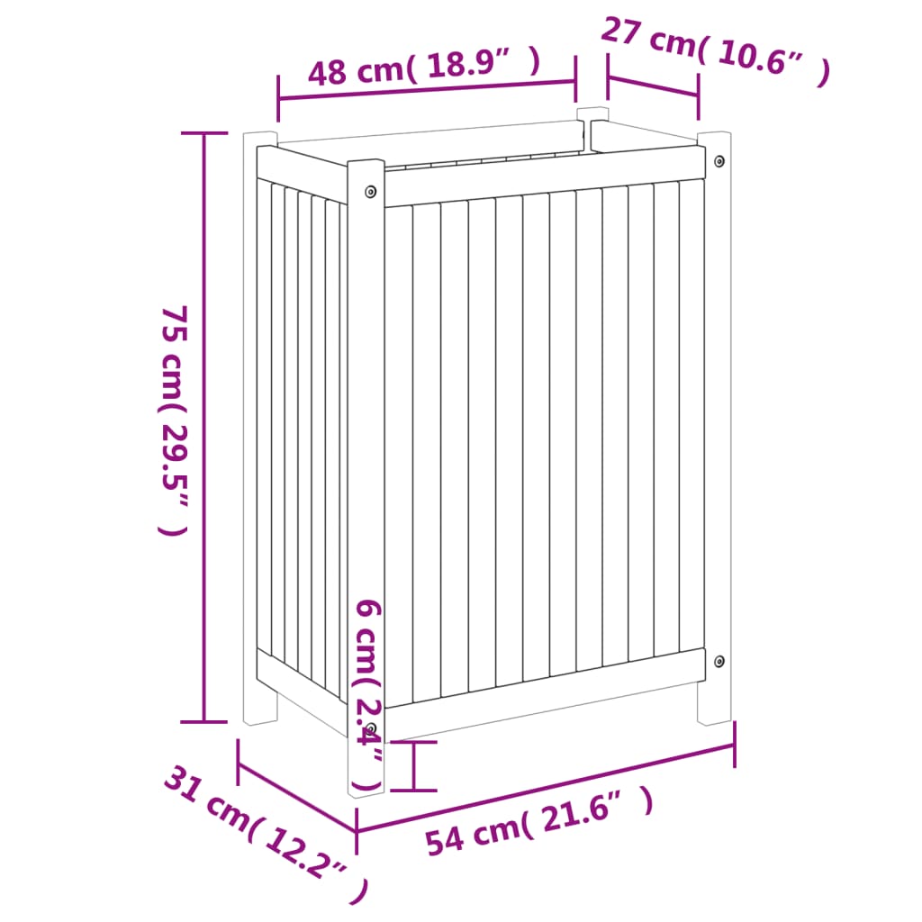 vidaXL Garden Planter with Liner 54x31x75 cm Solid Wood Acacia