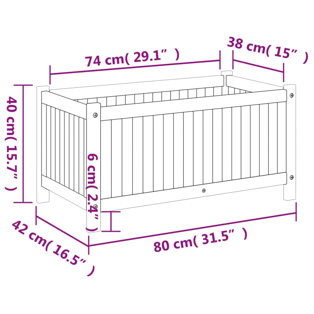 vidaXL Garden Planter with Liner 80x42x40 cm Solid Wood Acacia