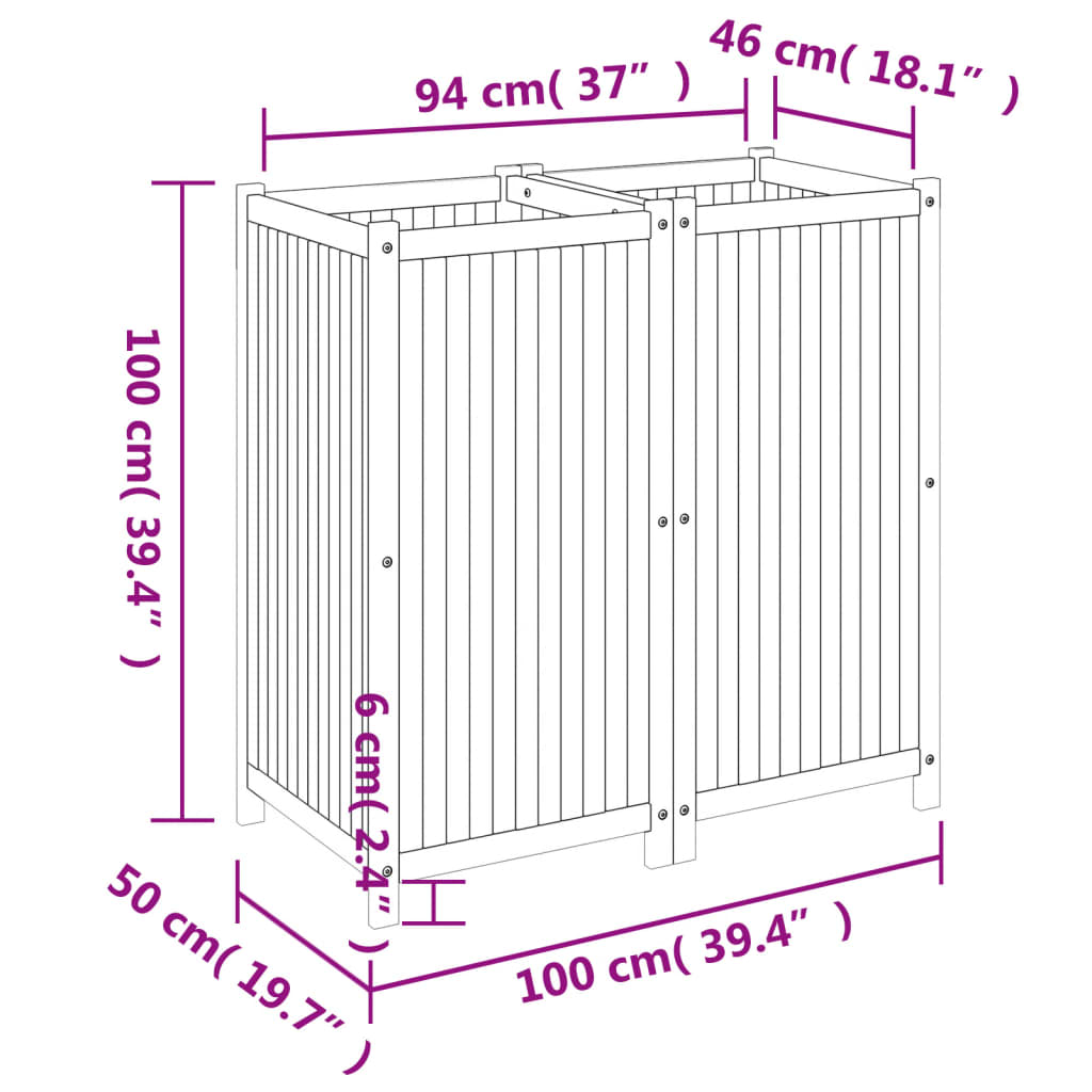 vidaXL Garden Planter with Liner 100x50x100 cm Solid Wood Acacia
