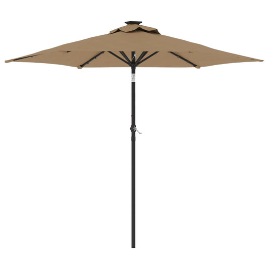 vidaXL Garden Parasol with LEDs and Steel Pole Taupe 225x225x212cm