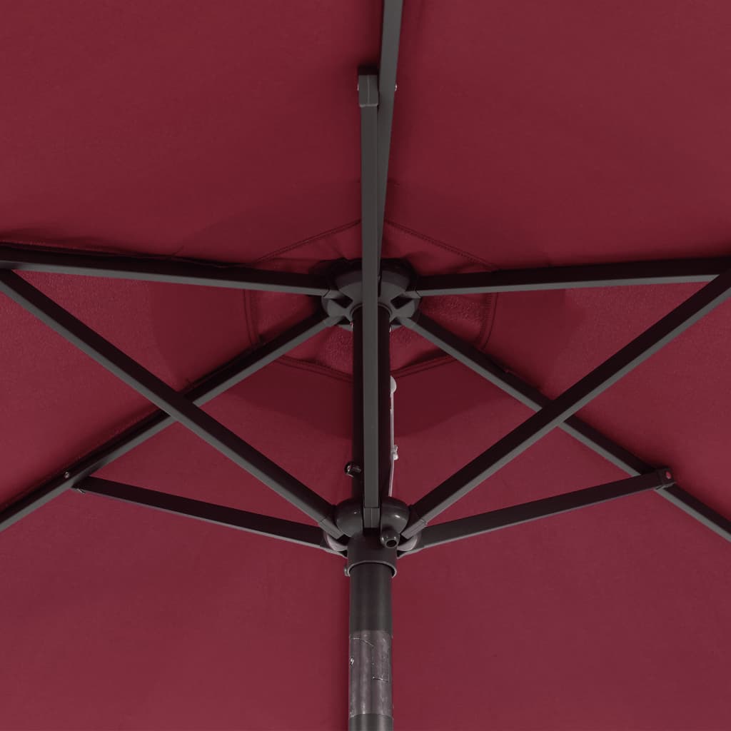 vidaXL Garden Parasol with LEDs and Steel Pole Bordeaux Red 225x225x212cm