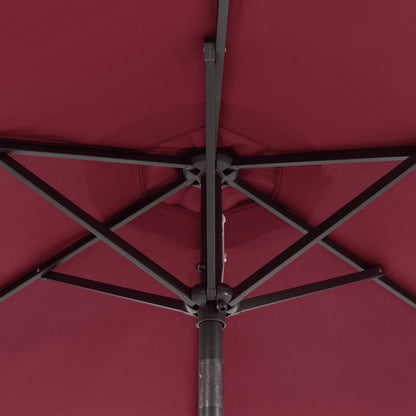 vidaXL Garden Parasol with LEDs and Steel Pole Bordeaux Red 225x225x212cm