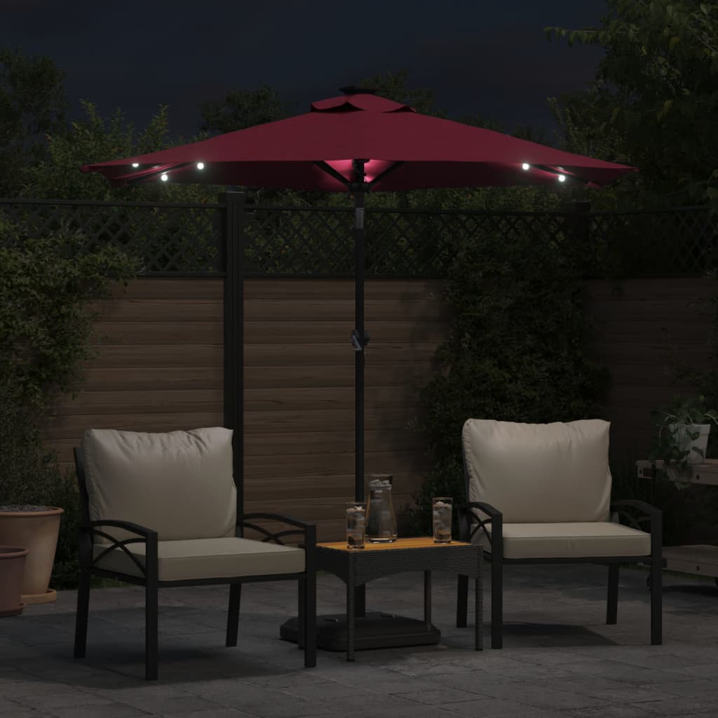 vidaXL Garden Parasol with LEDs&Steel Pole Bordeaux Red 225x225x212cm