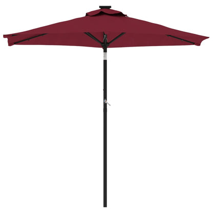 vidaXL Garden Parasol with LEDs&Steel Pole Bordeaux Red 225x225x212cm