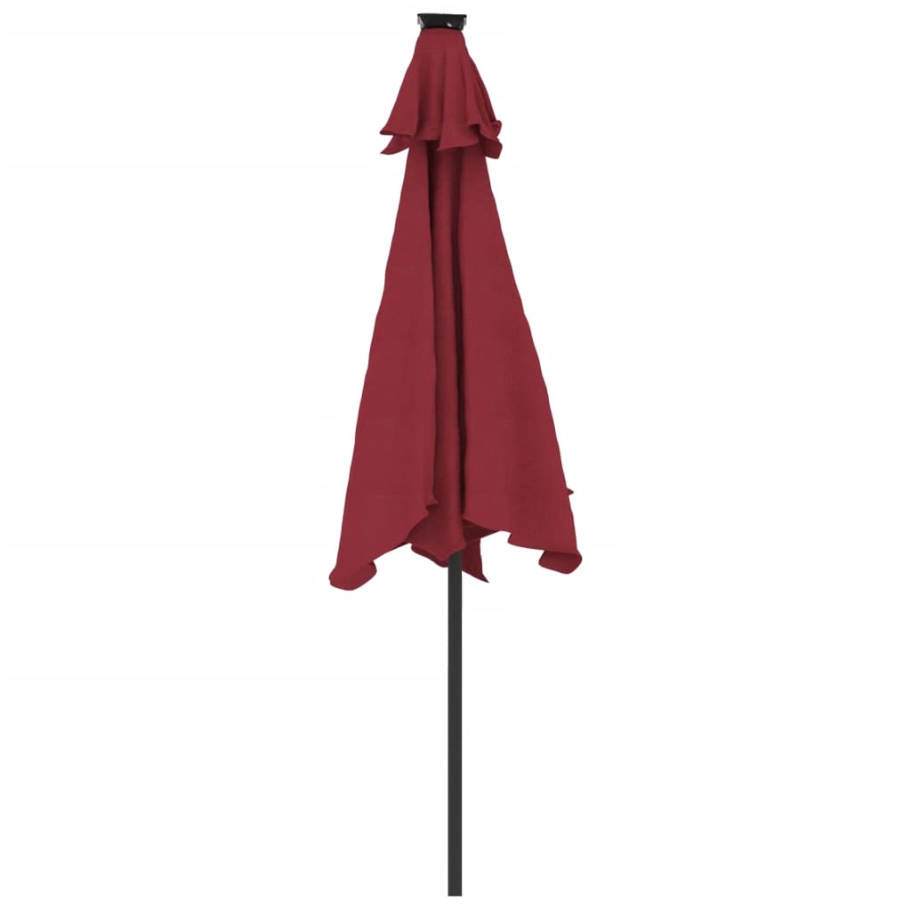 vidaXL Garden Parasol with LEDs and Steel Pole Bordeaux Red 225x225x212cm