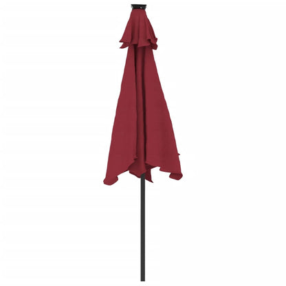 vidaXL Garden Parasol with LEDs and Steel Pole Bordeaux Red 225x225x212cm