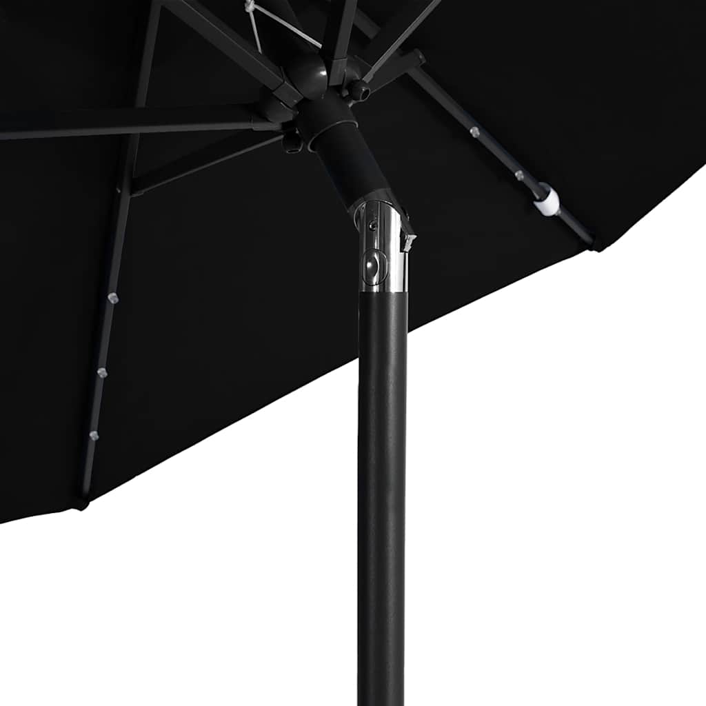 vidaXL Garden Parasol with LEDs and Steel Pole Black 225x225x212cm