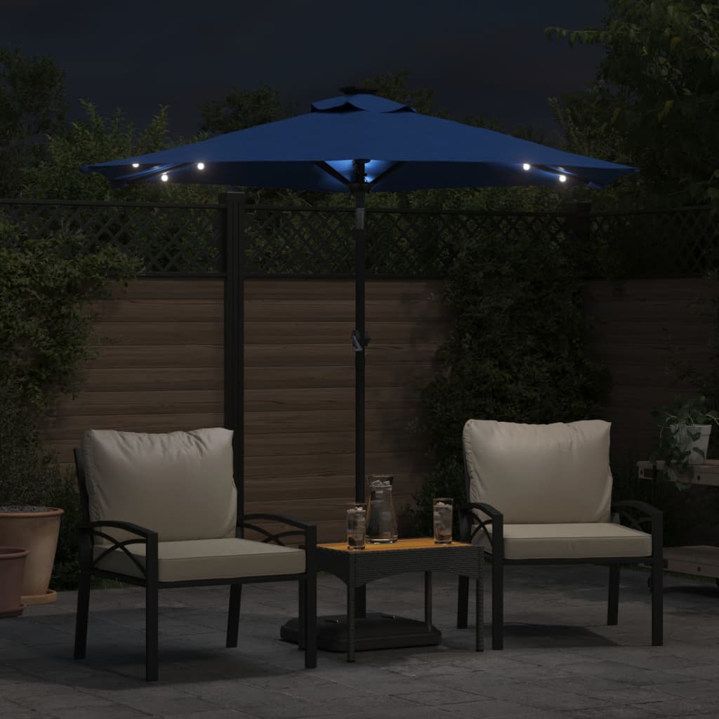 vidaXL Garden Parasol with LEDs&Steel Pole Azure Blue 225x225x212cm