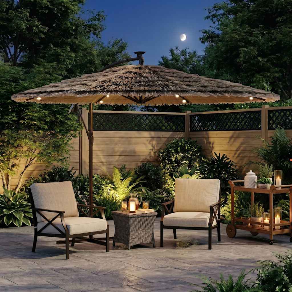 vidaXL Garden Parasol with with LEDs and Steel Pole Brown 269x269x235 cm