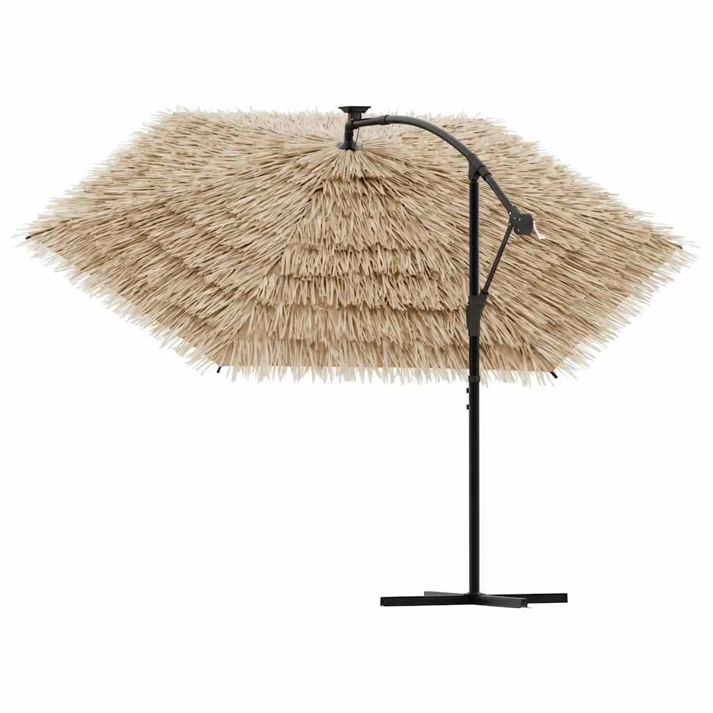 vidaXL Garden Parasol with with LEDs and Steel Pole Brown 269x269x235 cm