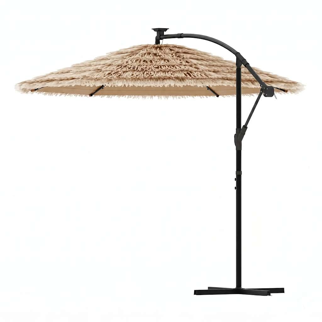 vidaXL Garden Parasol with with LEDs and Steel Pole Brown 269x269x235 cm