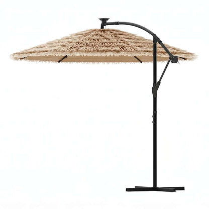 vidaXL Garden Parasol with with LEDs and Steel Pole Brown 269x269x235 cm