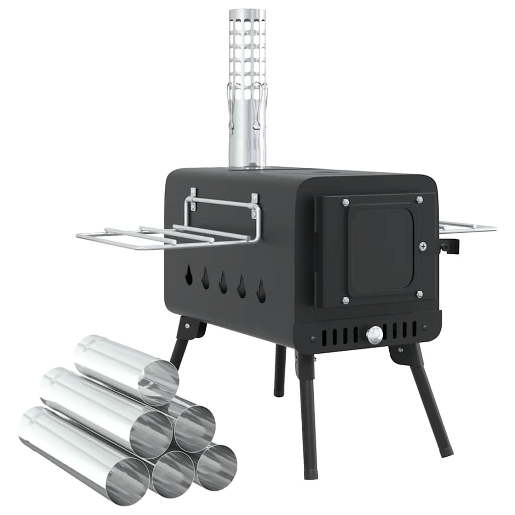 vidaXL Tent Wood Stove with Chimney and Foldable Legs Black Steel