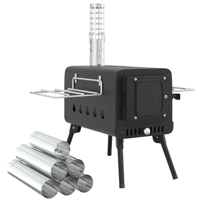vidaXL Tent Wood Stove with Chimney and Foldable Legs Black Steel