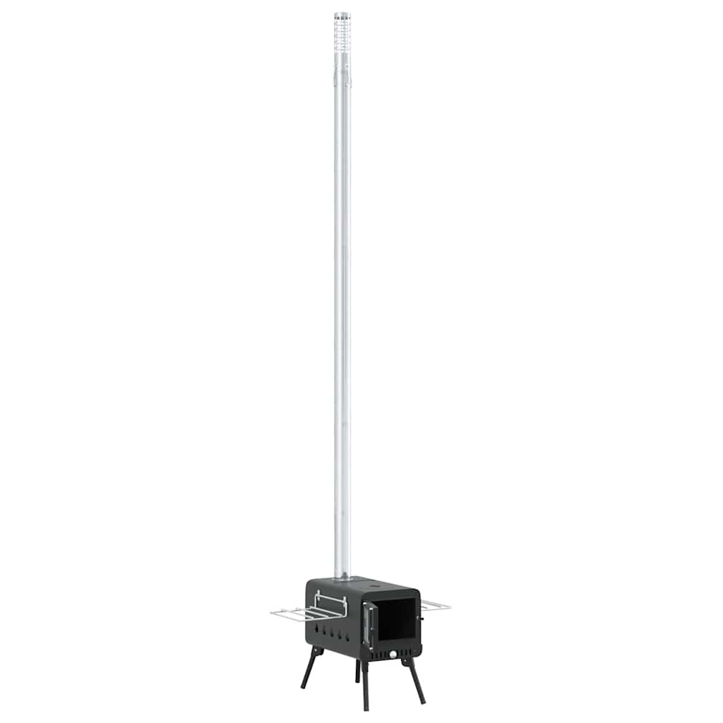 vidaXL Tent Wood Stove with Chimney and Foldable Legs Black Steel