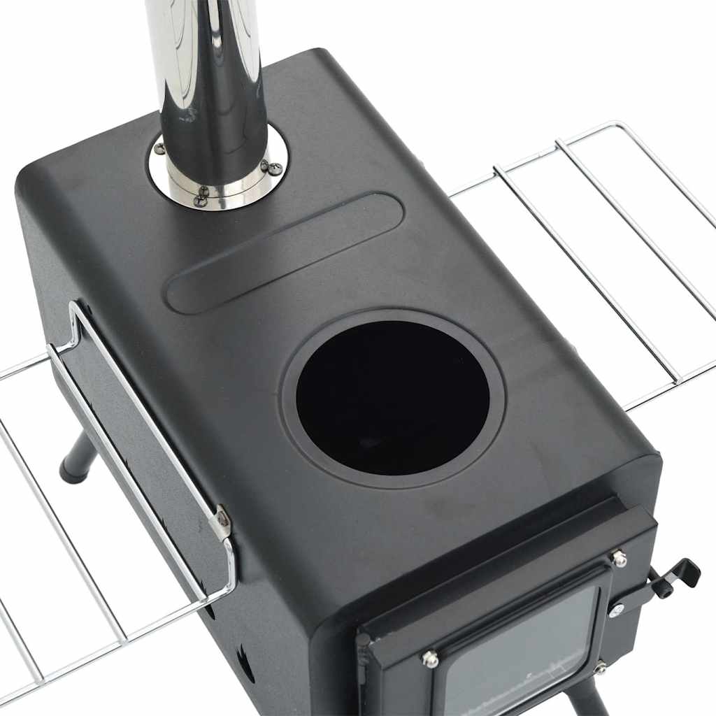 vidaXL Tent Wood Stove with Chimney and Foldable Legs Black Steel