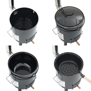 vidaXL Goulash Cannon with Chimney and Lid Black Enamelled Steel