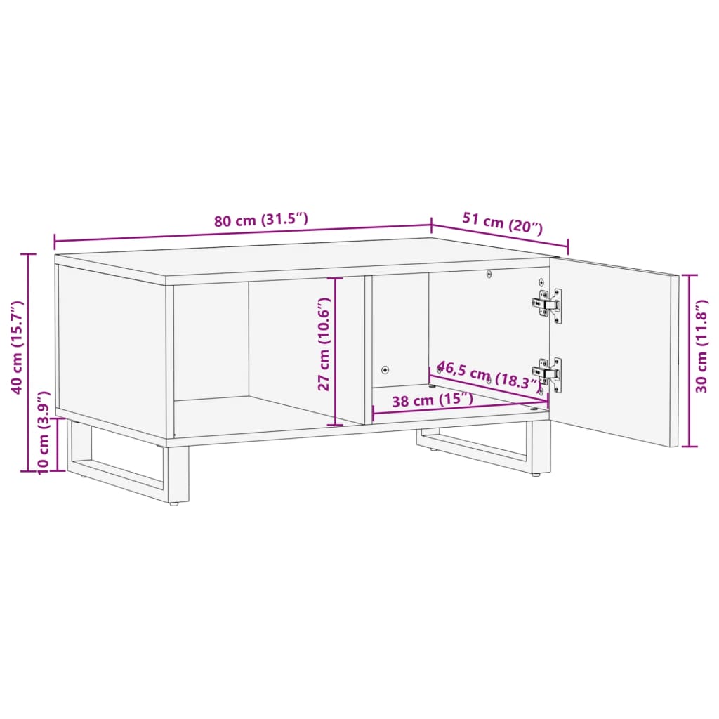 vidaXL Coffee Table White 80x51x40 cm Solid Wood Mango