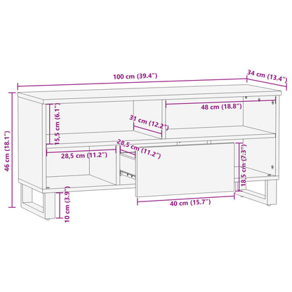 vidaXL TV Cabinet 100x34x46 cm Solid Wood Rough Mango