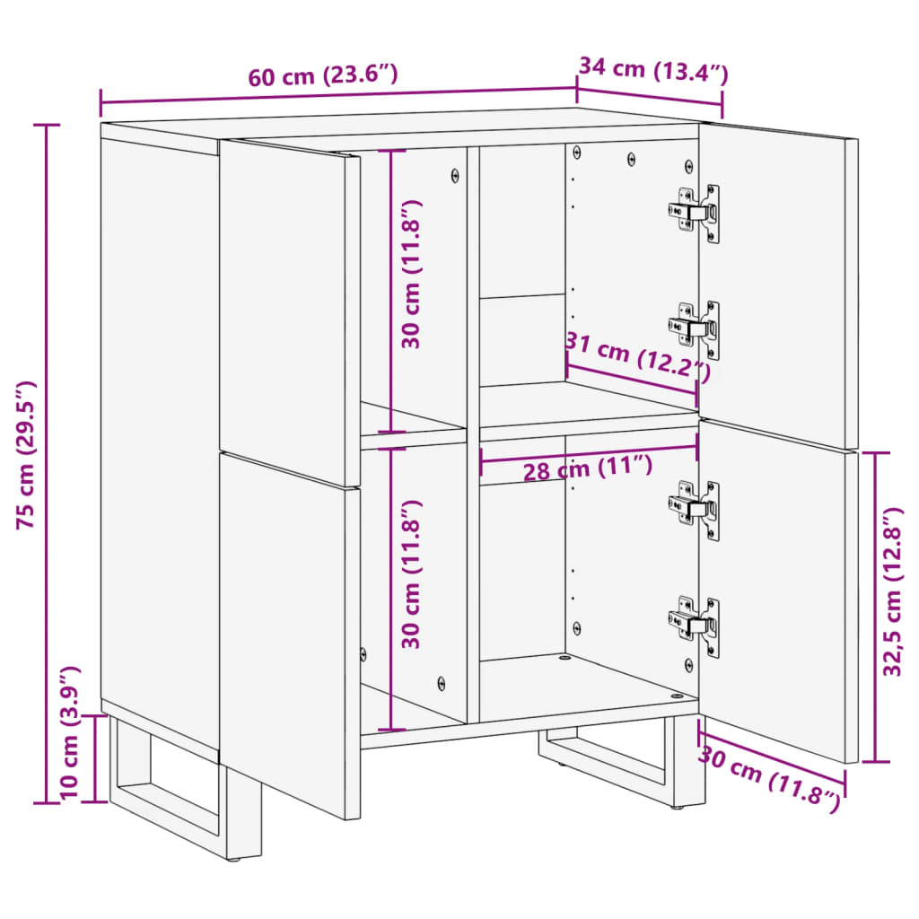 vidaXL Sideboard 60x34x75 cm Solid Wood Acacia