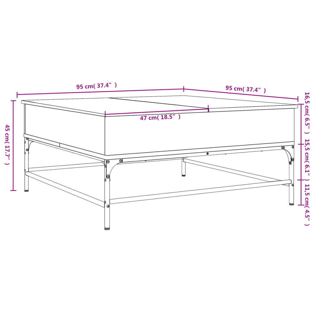 vidaXL Coffee Table Grey Sonoma 95x95x45 cm Engineered Wood and Metal