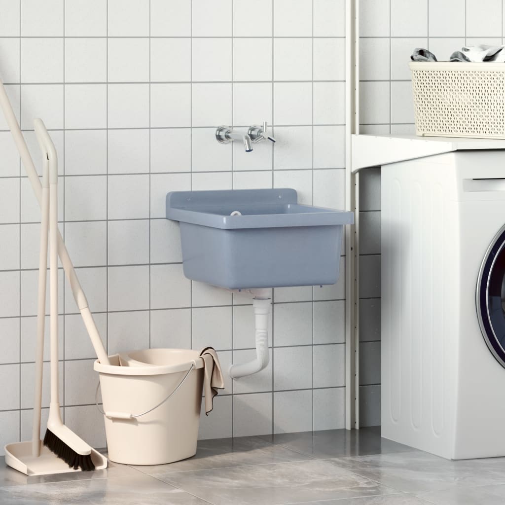 vidaXL Sink Washbasin for Wall Mounting Grey 40x40x24 cm Resin