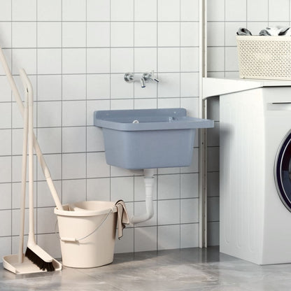 vidaXL Sink Washbasin for Wall Mounting Grey 50x35x24 cm Resin