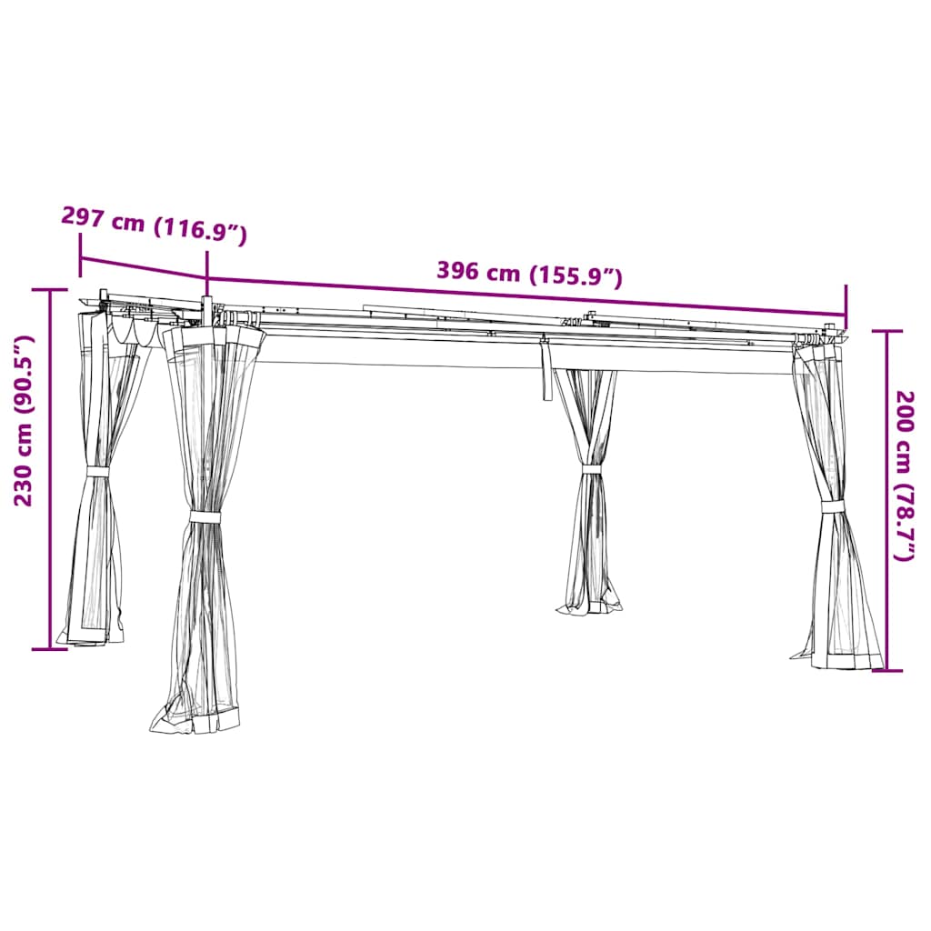 vidaXL Gazebo with Mesh Walls Cream 4x3 m Steel